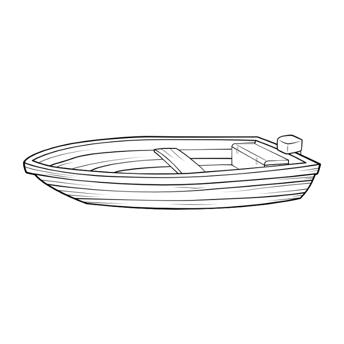 A small wooden boat with a cooler placed inside it